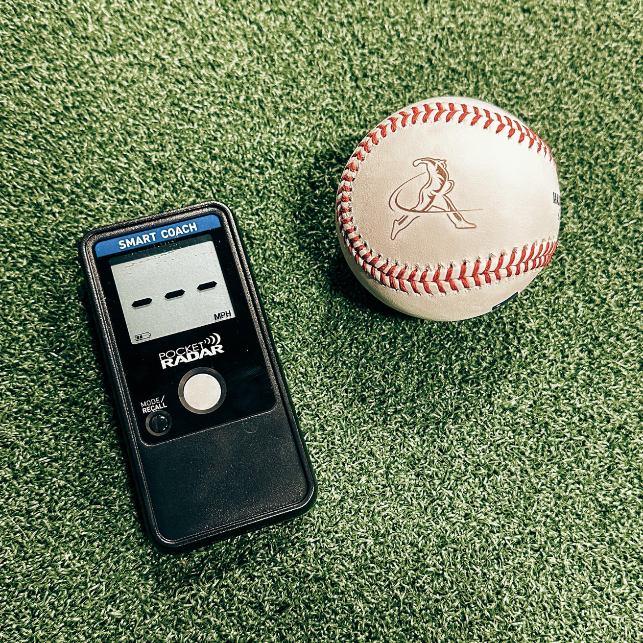 Pocket Radar beside a Tread baseball