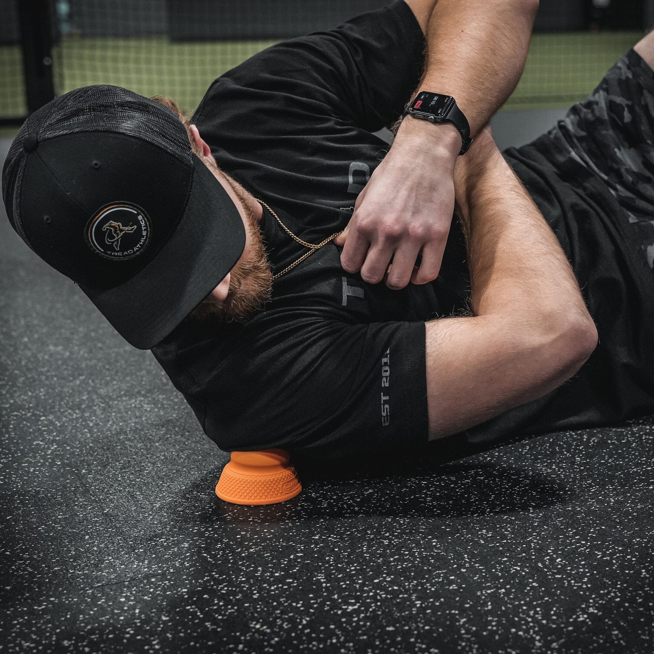 Athlete using accumobility ball for shoulder